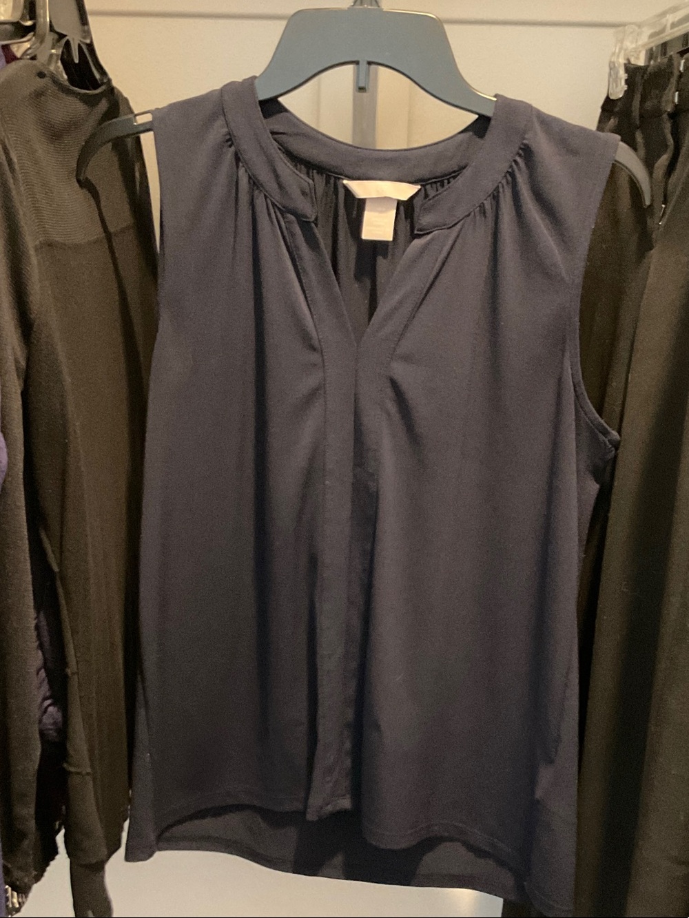 H&M Navy Sleeveless V-Neck Pleated Front Top